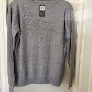 Gray Embellished Long Sleeve Sweater